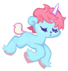  2017 alpha_channel blue_body blue_fur blynxee bodily_fluids crying digital_drawing_(artwork) digital_media_(artwork) equid equine eyelashes feral frown fur hair hooves horn lolicon male mammal mane mythological_creature mythological_equine mythology osamu_tezuka pink_hair pink_mane sad sanrio solo tears unico unico_(series) unicorn young young_feral young_male 