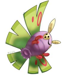  commentary dustox english_commentary flying full_body no_humans pinkgermy pokedex_number pokemon pokemon_(creature) signature smile solo transparent_background yellow_eyes 