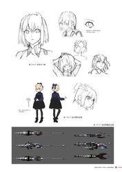  blonde_hair boots bow claire_victorious concept_art dress female full_body god_eater god_eater_3 hairbow highres kurumi_kobayashi line_art lolicon multiple_views official_art page_number pantyhose red_eyes short_hair simple_background turnaround weapon white_background 