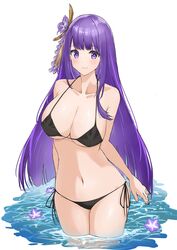  absurdres aotsuba bikini black_bikini breasts female genshin_impact hair_ornament highres large_breasts long_hair purple_eyes purple_hair raiden_shogun solo swimsuit 