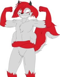  2022 4_arms absurd_res alpha_channel anthro canid canid_demon canine chest_tuft crossed_arms demon flexing fur grey_body grey_fur grin grinion_(species) hair hi_res kuramichan looking_at_viewer male mammal multi_arm multi_limb multicolored_body multicolored_fur red_body red_fur red_hair smile solo sumairu_(skashi95) tuft two_tone_body two_tone_fur white_body white_fur 