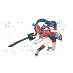  amazuyu_tatsuki animal_ears bike_shorts blue_eyes blue_hair braid collar female full_body grin highres holding holding_sword holding_weapon karulau kneehighs long_sleeves looking_at_viewer non-web_source official_art single_braid smile socks solo sword tail transparent_background two-handed utawarerumono utawarerumono:_lost_flag weapon 