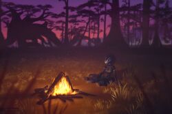  anthro argonian beaded_jewelry beads bodypaint campfire dark_body detailed_background face_paint feather_hair feather_jewelry feathers female grass hi_res jewelry microsoft plant propped_up pseudo_hair scalie scenery sitting sitting_on_ground situth_(varlastreak) solo swamp the_elder_scrolls tree varlastreak vibrant_background 