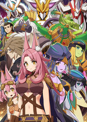  3boys 5girls absurdres accesscode_talker ancient_warriors_oath_-_double_dragon_lords animal_ears aqua_eyes armored_animal bandaged_arm bandages bare_shoulders barrier_statue_of_the_stormwinds belt bird blue_eyes breasts brown_eyes brown_hair cape cat_ears colored_skin divine_arsenal_aa-zeus_-_sky_thunder duel_monster earrings feathers ferret_ears ferret_girl frown gloves goggles goggles_on_head green_eyes green_skin harpy hat highres holding_another&#039;s_arm jewelry kitt_(yu-gi-oh!) long_hair lyrilusc_-_assembled_nightingale lyrilusc_-_ensemblue_robin lyrilusc_-_recital_starling macatatera mask mecha midriff monster_girl multiple_boys multiple_girls navel number_f0_utopic_future open_mouth purple_skin robot short_hair simorgh_bird_of_sovereignty single_earring smile tri-brigade_ferrijit_the_barren_blossom tri-brigade_kitt tri-brigade_rugal_the_silver_sheller tri-brigade_shuraig_the_ominous_omen unworn_mask white_hair winged_arms wings yellow_eyes yu-gi-oh! 