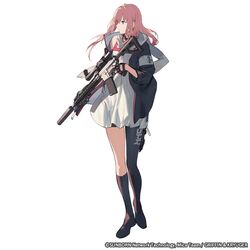  ar-15 assault_rifle blue_eyes commentary dress duoyuanjun english_commentary female fingerless_gloves girls&#039;_frontline gloves gun hair_ornament holding holding_gun holding_weapon left-handed multicolored_hair official_art one_side_up pink_hair rifle scope shoes single_thighhigh solo st_ar-15_(girls&#039;_frontline) streaked_hair suppressor thighhighs trigger_discipline weapon 