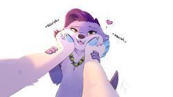  16:9 2021 ambiguous_gender anthro blep digital_media_(artwork) disembodied_hand duo eyebrows face_squish fur hair hand_on_another&#039;s_face hand_on_face heart_symbol hi_res jewelry kapua_(kapua) leto_(letodoesart) letodoesart mammal mustelid necklace otter purple_body purple_fur purple_hair simple_background squish tongue tongue_out white_background white_body white_fur widescreen yellow_eyes 