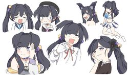  animal_ear_fluff animal_ears aru_(blue_archive) aru_(blue_archive)_(cosplay) black_hair black_headwear blue_archive blush breasts cheerleader closed_eyes closed_mouth cosplay crop_top crying dog_ears dog_girl female flower gloves hair_bobbles hair_ornament hat hibiki_(blue_archive) hibiki_(cheer_squad)_(blue_archive) highres koharu_(blue_archive) koharu_(blue_archive)_(cosplay) koyuki_(blue_archive) koyuki_(blue_archive)_(cosplay) kutsusama long_hair long_sleeves looking_at_viewer low_twintails medium_breasts millennium_cheerleader_outfit_(blue_archive) multiple_views mutsuki_(blue_archive) mutsuki_(blue_archive)_(cosplay) off_shoulder open_mouth pleated_skirt ponytail sailor_collar school_uniform serafuku shirt side_ponytail sidelocks simple_background skirt socks twintails white_background white_gloves white_shirt white_socks 