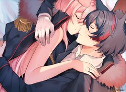  dog_girl embrace female male merryweather_(vtuber) ring sleeping virtual_youtuber vyugen wholesome wolf_boy yuniiho yuniiho_(character) 