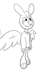  angel angel_gabby angel_hare angel_hare_(the_east_patch) anthro black_and_white clothing feathered_wings feathers female flying happy hare lagomorph leporid mammal monochrome rabbit robe simple_background sleepyboii solo spread_wings the_east_patch white_background wings 