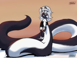  belly big_tail black_body black_bottomwear black_clothing black_fur black_shorts black_top bottomwear canid canine canis clothing crop_top female fur grey_hair hair hellaverse helluva_boss hi_res huge_tail hyper hyper_tail implied_expansion long_tail loona_(helluva_boss) mammal multicolored_body red_sclera shieltar shirt shorts solo standing_on_tail tail topwear torn_bottomwear torn_clothing torn_shorts torn_topwear white_belly white_body white_eyes white_fur wolf 