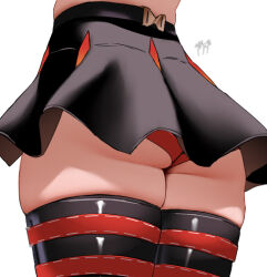  ass ass_focus black_skirt black_thighhighs breasts burnice_white close-up commentary english_commentary female from_behind lower_body miniskirt skirt thick_thighs thigh_focus thighhighs thighs underbutt zasshu zenless_zone_zero 