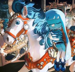  amusement_ride carousel carousel_horse cephalopod closed_eyes clothed clothing female footwear hi_res humanoid inkling inkling_girl marine mollusk nintendo shoes solo splatoon tentacle urcmvi 