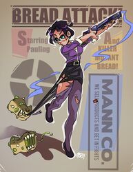  black_hair dress glasses high_heels miss_pauling purple_stockings stockings team_fortress_2 weapon 