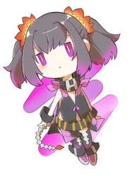  belt black_choker black_hair bracelet braid chibi choker female flower full_body hair_flower hair_ornament jewelry purple_eyes purple_hair revealing_clothes shunrai sideless_outfit solo symonne_(tales) tales_of_(series) tales_of_zestiria thighhighs twintails 