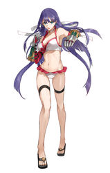  absurdres bikini blue_eyes blunt_bangs breasts choker cleavage collarbone cross cross_choker elbow_gloves fate/grand_order fate_(series) female full_body gauntlets gloves highres hoshi_rasuku large_breasts long_hair looking_at_viewer martha_(fate) martha_(swimsuit_ruler)_(fate) martha_(swimsuit_ruler)_(third_ascension)_(fate) navel purple_hair red_gloves solo swimsuit thigh_strap thighs white_bikini 