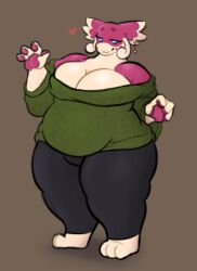  2025 4_fingers anthro audino barefoot belly big_belly big_breasts blue_eyes bottomwear breasts clothed clothed_anthro clothed_female clothing digital_media_(artwork) feet female female_anthro fingerpads fingers front_view full-length_portrait generation_5_pokemon green_clothing green_sweater green_topwear hi_res multicolored_body nintendo pants pawpads piercing pokemon pokemon_(species) portrait simple_background solo sweater topwear xedyraus 