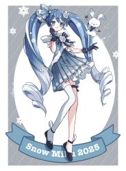  1other 2025 :3 animal aqua_eyes aqua_hair blue_gloves blue_hair blush character_name closed_mouth crystal_hair_ornament dress female gloves gradient_hair hair_between_eyes hair_ornament hatsune_miku highres holding holding_wand long_hair looking_at_viewer multicolored_hair nagitofuu official_alternate_costume official_alternate_hairstyle pleated_skirt rabbit rabbit_yukine single_thighhigh skirt sleeveless sleeveless_dress smile snowflake_hair_ornament snowflake_ornament snowflake_print striped_clothes striped_thighhighs thigh_strap thighhighs twintails vertical-striped_clothes vertical-striped_thighhighs very_long_hair vocaloid wand wavy_hair white_hair white_thighhighs yuki_miku yuki_miku_(2025) 