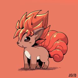  3_fingers artist_name blush blush_lines brown_body brown_eyes brown_fur brown_nose countershade_torso countershading crossover dragon_ball dragon_ball_z female feral fingers fur generation_1_pokemon hi_res jisito long_ears multi_tail nintendo open_mouth orange_background orange_body orange_fur pokemon pokemon_(species) shaded shadow simple_background solo super_saiyan surprised tail tan_body tan_countershading tan_fur text tuft_ears vulpix 