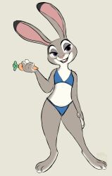  2025 anthro bedroom_eyes bikini bikini_bottom bikini_top bottomwear buckteeth carrot clothing digital_media_(artwork) disney electronics female food fur grey_body grey_fur hi_res judy_hopps lagomorph leporid mammal microphone multicolored_body multicolored_fur narrowed_eyes open_mouth pastelcore plant purple_eyes rabbit seductive solo swimwear teeth topwear two-piece_swimsuit two_tone_body two_tone_fur vegetable zootopia 
