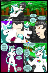  anthro black_bottomwear black_clothing black_footwear black_hair black_pants black_sclera black_shirt black_shoes black_topwear blue_hooves blue_mane blue_tail bottomwear clothing craftycorn demon dialogue equid equine eyelashes female footwear fur hair hi_res hoof_hands hooves horn horse_tail human human_on_anthro interspecies jewelry kissing lance_(the_succubus_hunt) long_tail lyonley male male/female mammal mane mia_(the_succubus_hunt) mob_entertainment multicolored_jewelry multicolored_necklace muscular_legs mythological_creature mythological_equine mythology necklace pants poppy_playtime pupils rainbow_jewelry rainbow_necklace rainbow_symbol shirt short_stack smiling_critters species_in_dialogue succubus tail the_succubus_hunt topwear unguligrade unicorn white_body white_fur white_pupils 