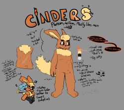  2025 anthro brown_sclera canid canine carrying_another cinders_(gazaster) dark_sclera digital_media_(artwork) duo eeveelution english_text flareon fluffy fur gazaster generation_1_pokemon hi_res looking_at_viewer male mammal model_sheet musclegut muscular nintendo orange_body orange_fur piggyback pokemon pokemon_(species) scar signature smile solo_focus speech_bubble tail text torn_ear white_eyes 