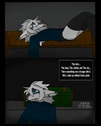  anthro black_clothing black_legwear blue_clothing blue_eyes blue_shirt blue_topwear chair clothing crate dragon femboy furniture hair hi_res legwear male male/male mythological_creature mythological_scalie mythology raganlier raganlier_(character) scalie shirt solo topwear underwear white_body white_hair 