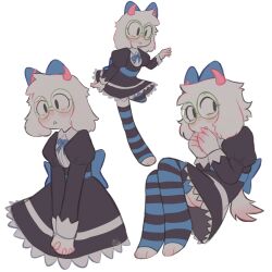  2024 2_horns accessory ambiguous_gender anthro blush blush_lines bovid bow_ribbon caprine centered_hair_bow clothed clothed_anthro clothing cosplay crossover crossover_cosplay darkner deltarune digital_drawing_(artwork) digital_media_(artwork) dress english_description eyelashes eyewear full-length_portrait fur furgonomic_dress glasses goat hair_accessory hair_ribbon hairbow half-length_portrait hi_res horn legwear male_(lore) mammal multiple_poses panty_and_stocking_with_garterbelt portrait pose ralsei ribbons signature simple_background solo stocking_anarchy stockings tail undertale_(series) wearing_glasses white_background white_body white_fur ztermidsy 