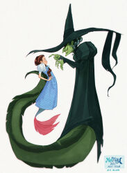  2023 5_fingers absurd_res adobe_photoshop_(artwork) alice_pisoni animal_humanoid arms_bent artist_name black_clothing black_dress black_eyebrows black_eyes black_hair black_hat black_headwear blue_clothing blue_dress blue_tail brown_eyebrows brown_hair clothing colored colored_nails dated digital_drawing_(artwork) digital_media_(artwork) dorothy_gale dress duo eel eel_humanoid english_description english_text evil_grin eye_contact eyebrows female female_humanoid fingernails fingers fish fish_humanoid green_body green_fingernails green_gums green_nails green_sclera green_skin green_teeth gums hair hat headgear headwear hi_res humanoid humanoid_merfolk larger_female larger_humanoid light lighting lips long_hair looking_at_another marine marine_humanoid merfolk mermay nails number open_mouth pink_lips pockets shaded shirt simple_background size_difference smaller_female smaller_humanoid smile split_form tail tan_body tan_skin teeth text text_box the_wonderful_wizard_of_oz thick_eyebrows topwear white_background white_clothing white_eyes white_shirt white_topwear wicked_witch_of_the_west witch_hat 