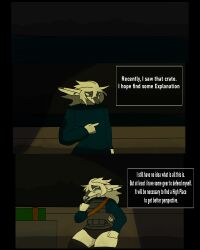  anthro black_clothing black_legwear blue_clothing blue_eyes blue_shirt blue_topwear bulletproof_vest clothing crate dragon femboy gun hair hi_res legwear male male/male mythological_creature mythological_scalie mythology raganlier raganlier_(character) ranged_weapon scalie shirt shotgun solo thinking topwear underwear weapon white_body white_hair 