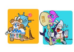  2023 absurd_res ambiguous_feral ambiguous_gender anthro artist_name asterozoan belt black_eyes blue_body blue_skin bodily_fluids bodypaint brown_body brown_skin cephalopod coleoid colored crossover digital_drawing_(artwork) digital_media_(artwork) echinoderm english_description eye_scar face_paint facial_scar featureless_crotch featureless_legs feral fin finn_(mario_plus_rabbids) fish fish_hook fist fur furrowed_brow ground_shark group hammer hammerhead_shark hi_res holding_mace holding_warhammer hook kelp key lagomorph light lighting long_ears male male_anthro mammal marine mario_bros mario_plus_rabbids_kingdom_battle mitten_hands mollusk motion_lines multicolored_body narrowed_eyes nintendo noseless notched_ear octopodiform octopus one_eye_closed open_mouth purple_body purple_skin rabbid raving_rabbids rayman_(series) red_eyes red_tongue saliva scar shark short_legs side_eye_(mario_plus_rabbids) simple_background squint starfish tail tail_fin tan_body tan_eyelids tan_inner_ear tan_skin tentacle text tongue tools ubisoft vampkettleartz warhammer white_body white_fur 