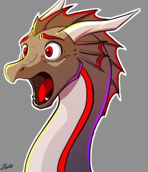  dragon eastern_dragon eyebrows female grey_body headshot_portrait hi_res horn lysdra_(sr_zerythart) mythological_creature mythological_scalie mythology open_mouth portrait red_eyebrows red_eyes red_tongue scalie scared_face shocked solo sr_zerythart surprised surprised_face tongue white_horn 