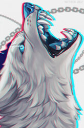  2022 ambiguous_gender black_lips blue_eyes blue_nose blue_tongue canid canine canis digital_media_(artwork) fur hi_res lips mammal naiterion open_mouth solo teeth tongue white_body white_fur wolf 