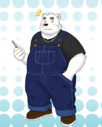  2020 4:5 anthro bear black_nose blue_eyes blush clothing hi_res humanoid_hands kemono male mammal overalls overweight overweight_anthro overweight_male polar_bear shirane_kan shirt solo topwear ursine utau yaki_atsuage 