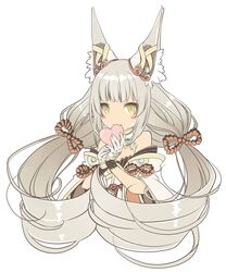  animal_ears bad_id bad_twitter_id cat_ears cat_girl facial_mark female gloves grey_hair heart highres long_hair nia_(blade)_(xenoblade) nia_(xenoblade) shiroxai simple_background solo spoilers twintails white_background xenoblade_chronicles_(series) xenoblade_chronicles_2 yellow_eyes 