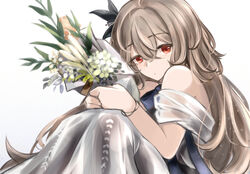  angela890229 blonde_hair bouquet bracelet closed_mouth dress female flower girls&#039;_frontline hair_between_eyes hair_flower hair_ornament highres holding holding_bouquet holding_flower jewelry long_hair looking_at_viewer red_eyes solo sp9_(girls&#039;_frontline) sp9_(slumbering_starry_dream)_(girls&#039;_frontline) upper_body white_background 