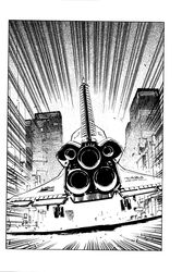  ariel_(novel) city from_behind greyscale highres landing_gear monochrome motion_lines no_humans novel_illustration official_art scan space_shuttle spacecraft suzuki_masahisa third-party_source thrusters vehicle_focus 