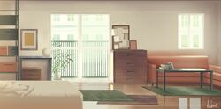  book book_stack cabinet commentary coughing door glass_door hakuurei_amano highres indoors no_humans original reflection scenery table watermark window 