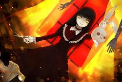  bad_id bad_pixiv_id black_hair black_nails boots button_eyes buttons choker curtains decapitation doll doll_joints dress dutch_angle fatal_frame fatal_frame_4 female haibara_ayako hands hanging head highres joints light_smile nail_polish okitsune_(okitsune-sama) rabbit red_sky scissors sky smile solo sparkle stuffed_animal stuffed_rabbit stuffed_toy stuffing window yellow_eyes 