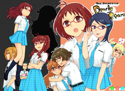  1boy 6+girls akizuki_ryo bespectacled commentary_request glasses hidaka_ai hidaka_mai highres himetsuba idolmaster idolmaster_dearly_stars ishikawa_minori md5_mismatch mizutani_eri multiple_girls okamoto_manami ozaki_reiko resolution_mismatch rough_time_school_(idolmaster) sakurai_yumeko school_uniform silhouette source_smaller suzuki_ayane takeda_souichi 