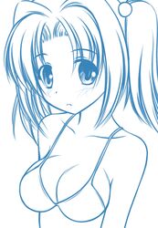  bad_id bad_pixiv_id bare_shoulders bikini blue_theme breasts cleavage collarbone female hair_bobbles hair_ornament kannagi_youko large_breasts looking_at_viewer monochrome original solo swimsuit tapioka_(coconuts) twintails ukagaka 