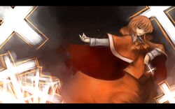  bad_id bad_pixiv_id cape cross female letterboxed okazaki_yumemi red_eyes red_hair ribbon short_hair sky solo star_(sky) starry_sky touhou touhou_(pc-98) tsuizi 