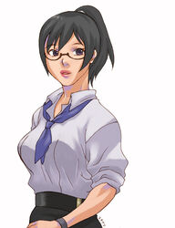  bad_id bad_pixiv_id black_hair breasts brown_eyes female glasses holon large_breasts lips necktie ponytail real_drive sleeves_rolled_up solo yukinari_(capriciex) 