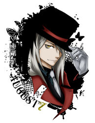  1boy august_7 coat darker_than_black formal gloves grey_hair hat male_focus solo top_hat trench_coat yellow_eyes 