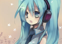  aqua_eyes aqua_hair female hanepochi hatsune_miku headphones long_hair necktie open_mouth solo twintails vocaloid 