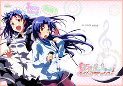  alternate_costume blue_hair brown_eyes commentary_request enmaided female idolmaster idolmaster_(classic) kisaragi_chihaya long_hair maid microphone photoshop_(medium) time_paradox yuu-yuu 