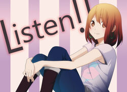  bad_id bad_pixiv_id brown_eyes brown_hair casual denim female highres hirasawa_yui jeans k-on! listen!! pants photoshop_(medium) short_hair solo wooga 