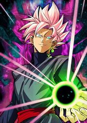  1boy arm_at_side aura blue_eyes chuya_hukuaka dougi dragon_ball dragon_ball_super earrings energy energy_ball evil_grin evil_smile eyebrows_visible_through_hair eyes_visible_through_hair fingernails gokuu_black green_earrings grin highres holding jewelry long_sleeves looking_at_viewer male_focus outstretched_hand parted_lips pink_hair shaded_face short_hair single_earring smile spiked_hair super_saiyan_rose teeth upper_body 