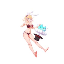  :3 :o ^^^ animal_ears aqua_eyes barefoot bikini blonde_hair blush breasts cleavage ericsakura fake_animal_ears female freckles from_hat_trick full_body hairband hat large_breasts magic_trick mushroom_cloud official_art princeton_(warship_girls_r) rabbit_ears short_hair smoke solo surprised swimsuit top_hat transparent_background warship_girls_r wavy_mouth 