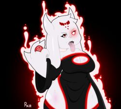  absurd_res anthro big_breasts blanagami boss_monster_(undertale) bovid breasts caprine clothing crossover dc_comics female fur hi_res horn long_ears looking_at_viewer mammal open_mouth red_eyes red_lantern_(series) solo teeth tongue tongue_out toriel undertale undertale_(series) white_body white_fur 