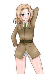  bad_id bad_pixiv_id blonde_hair blue_eyes charlotte_e._yeager charlotte_e._yeager_(cosplay) cosplay female girls_und_panzer green_necktie highres kay_(girls_und_panzer) looking_at_viewer military necktie strike_witches tsuchinoko_snake uniform world_witches_series 